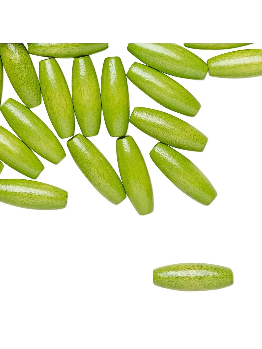 Bulk Lot Vintage West Germany Lacquered Lime Green 15x5 Oval Wood Beads 50 pcs